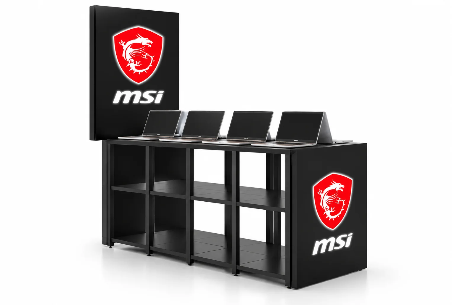 Mueble expositor de producto tecnológico para MSI