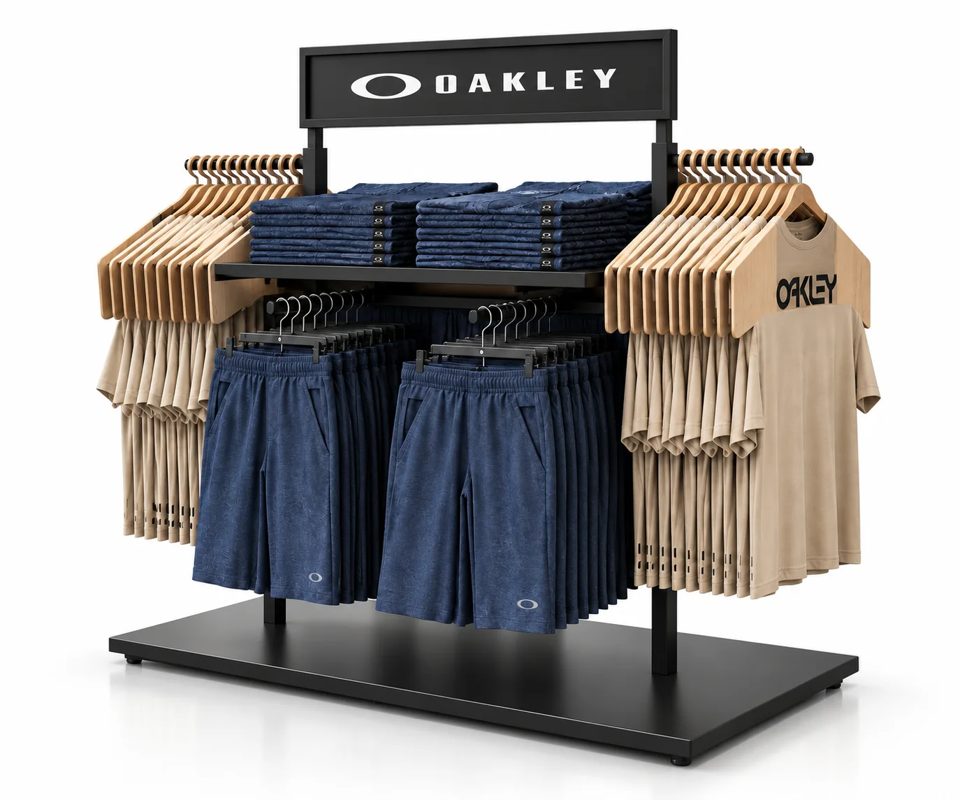 Mueble expositor de isla para colección textil Oakley