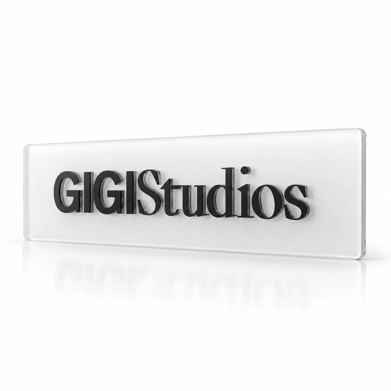 Placa de logotipo corporativo en volumen para GigiStudios