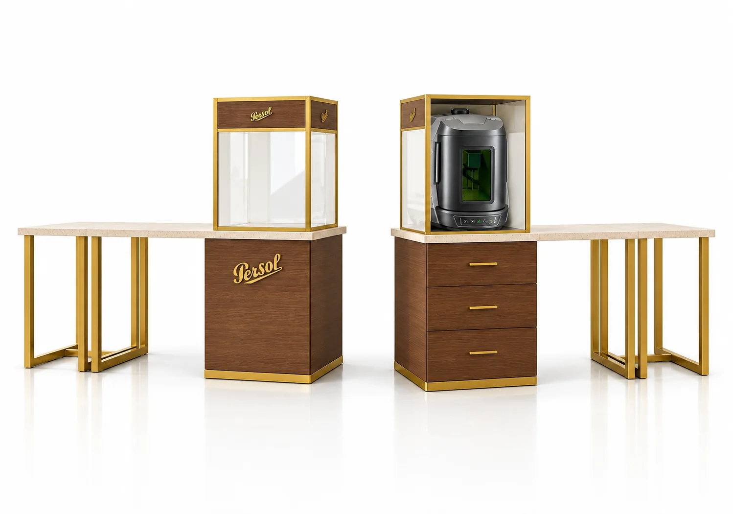 Mueble columna en madera y latón para joyería Rossel